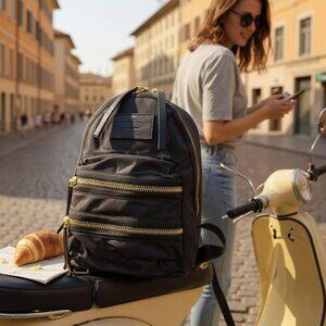 Marc by Marc Jacobs Nylon Mini Backpack – Black with Gold Zippers & Leather Trim